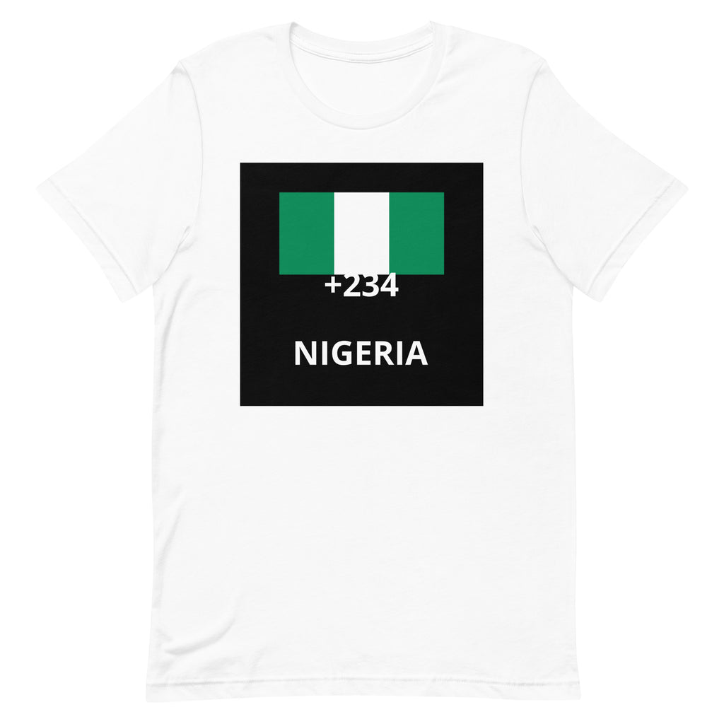 T-shirt Nigeria +234 Blanc, design drapeau nigérian - vue de face