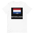 T-shirt Pays-Bas +31 Blanc, design drapeau néerlandais - vue de face