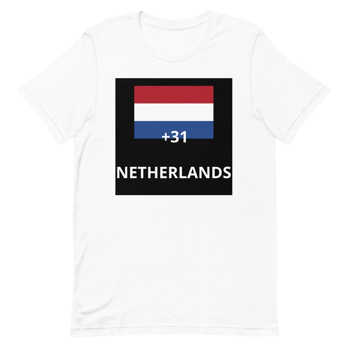 T-shirt Pays-Bas +31 Blanc, design drapeau néerlandais - vue de face
