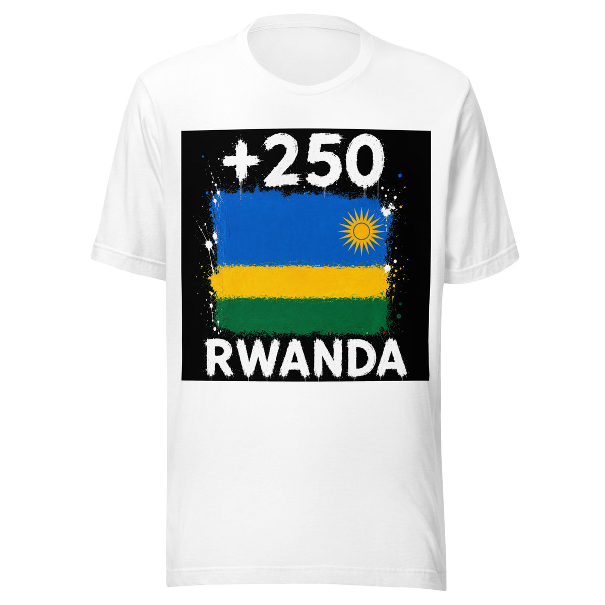 T-shirt Rwanda +250 Blanc, design drapeau rwandais - vue de face