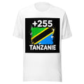T-shirt Tanzanie +255 Blanc, design drapeau tanzanien - vue de face