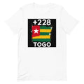 T-shirt Togo +228 Blanc, design drapeau togolais - vue de face