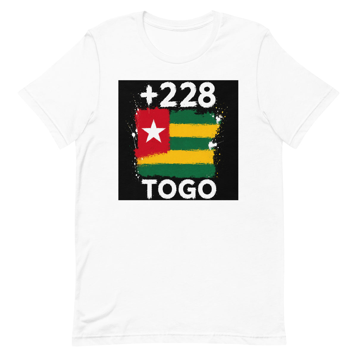 T-shirt Togo +228 Blanc, design drapeau togolais - vue de face