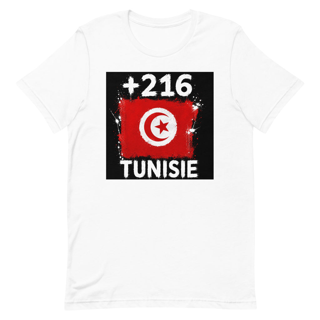 T-shirt Tunisie +216 Blanc, vue de face