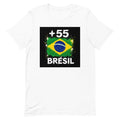 T-shirt Brésil +55 blanc vue de face, sérigraphie drapeau brésilien