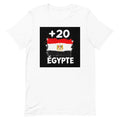 T-shirt Égypte +20 blanc vue de face, sérigraphie drapeau égyptien