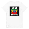T-shirt Éthiopie +251 blanc vue de face, sérigraphie drapeau éthiopien
