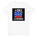 T-shirt La Réunion +262 blanc vue de face, sérigraphie drapeau réunionnais