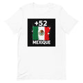 T-shirt Mexique +52 blanc vue de face, sérigraphie drapeau mexicain