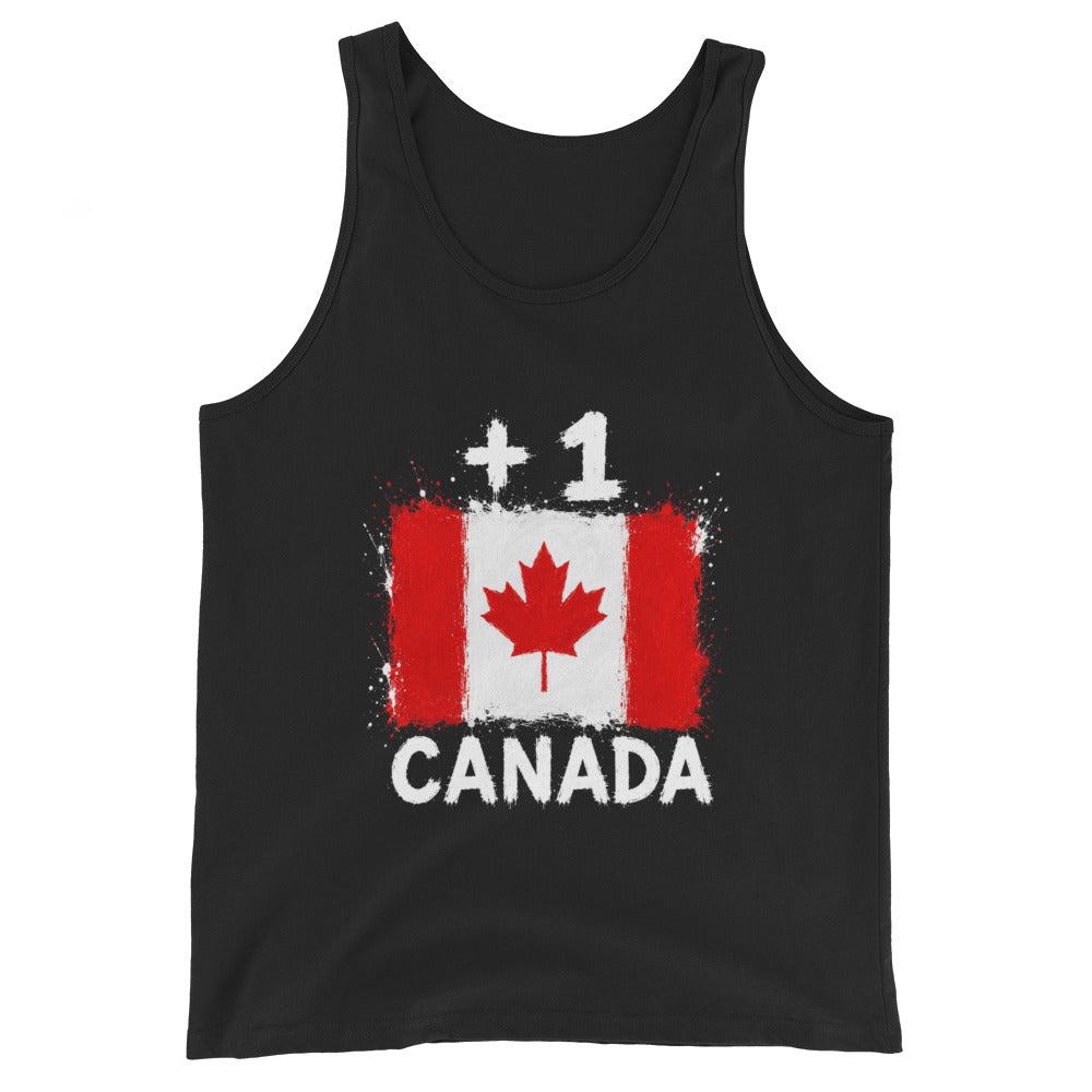Débardeur noir Canada +1 avec drapeau canadien floqué effet éclaboussure de peinture - Indicatif Fier