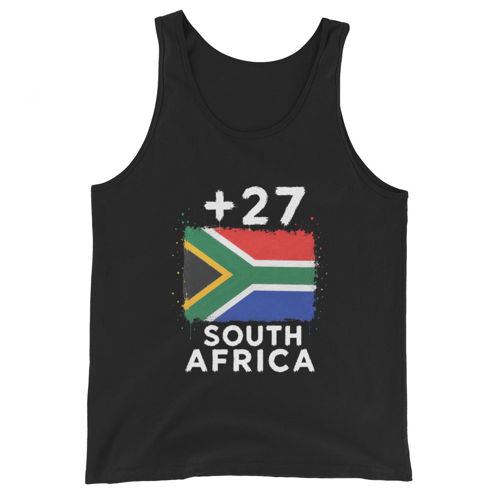 Débardeur Afrique du Sud +27 noir - face avant avec drapeau sud-africain