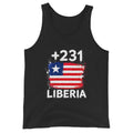 Débardeur Liberia +231 noir vue de face, sérigraphie drapeau libérien