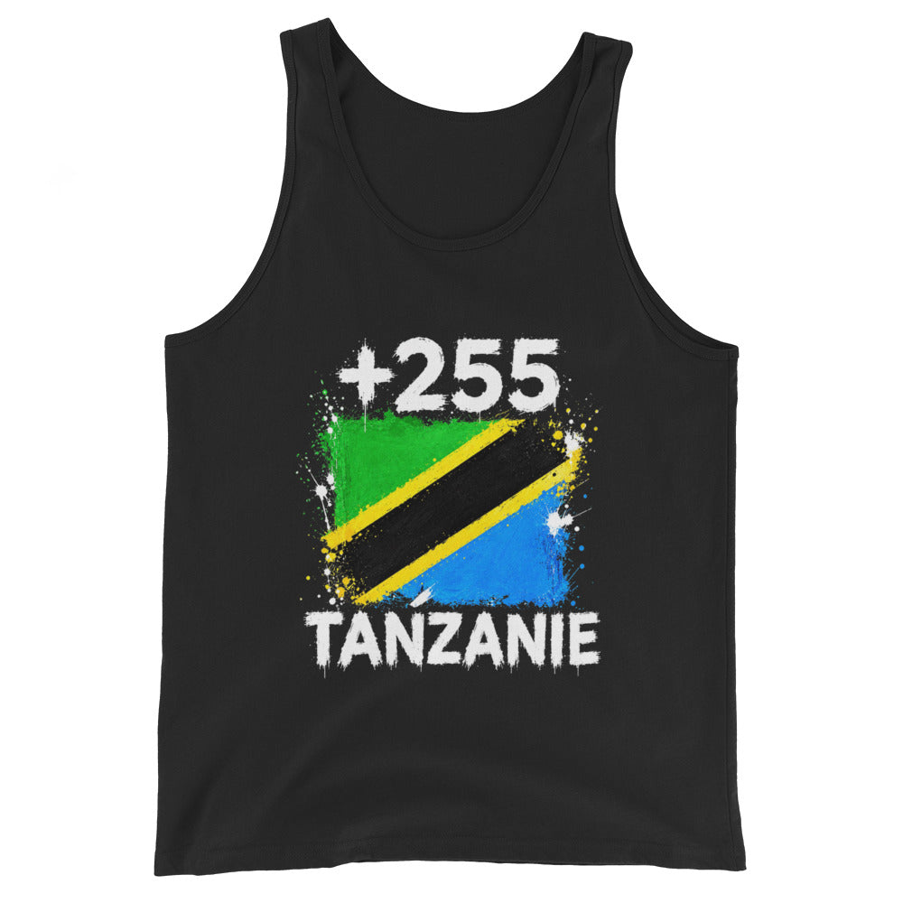 Débardeur Tanzanie +255 vue de face, design drapeau tanzanien
