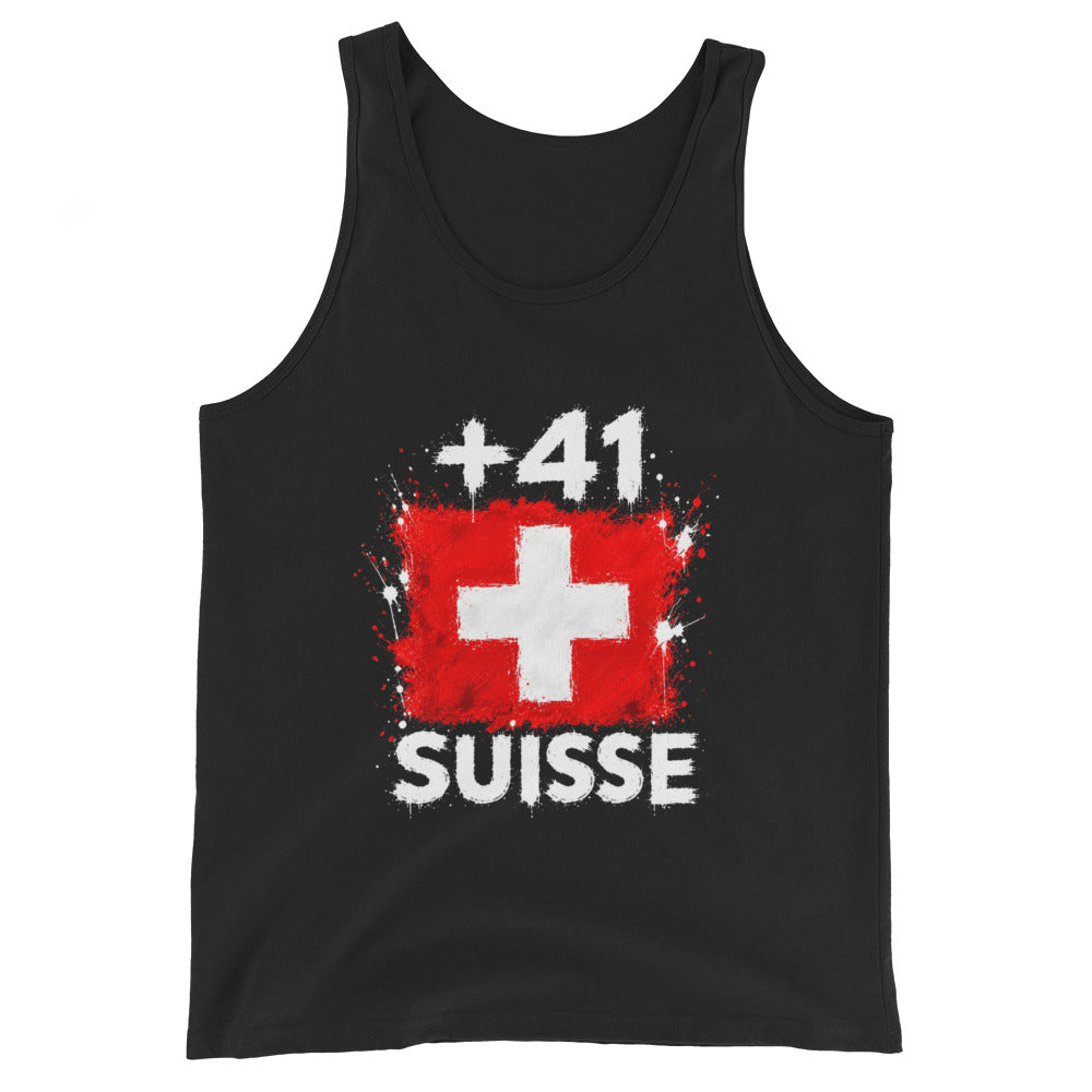 Débardeur noir Suisse +41 avec design drapeau suisse imprimé