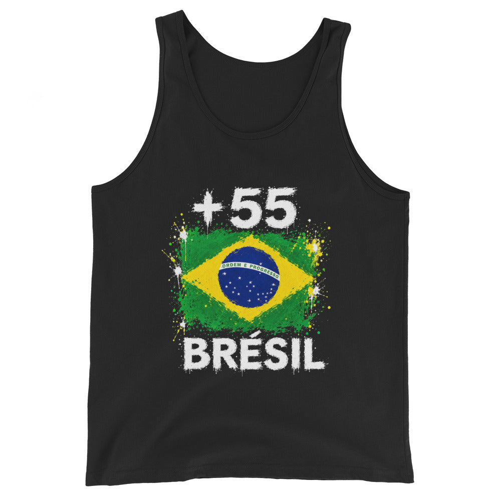 Débardeur Brésil +55 vue de face, design drapeau brésilien