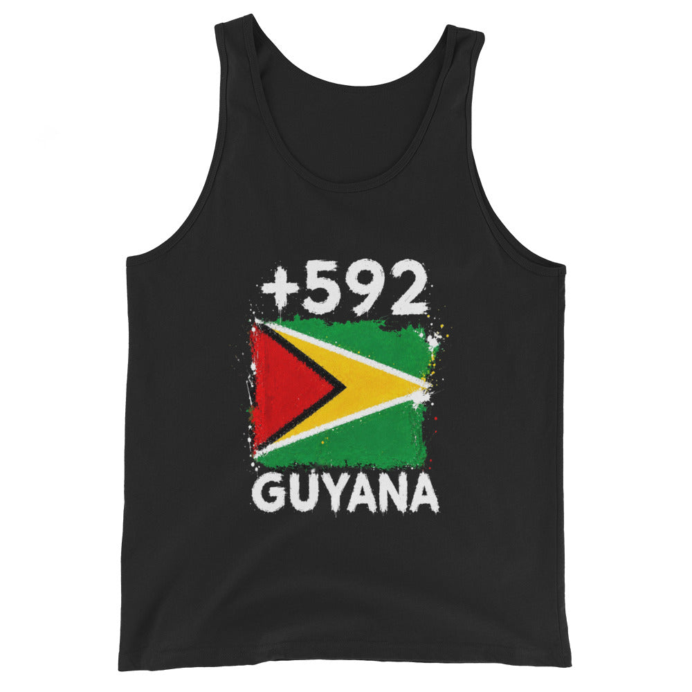 Débardeur Guyana +592 vue de face, design drapeau guyanien