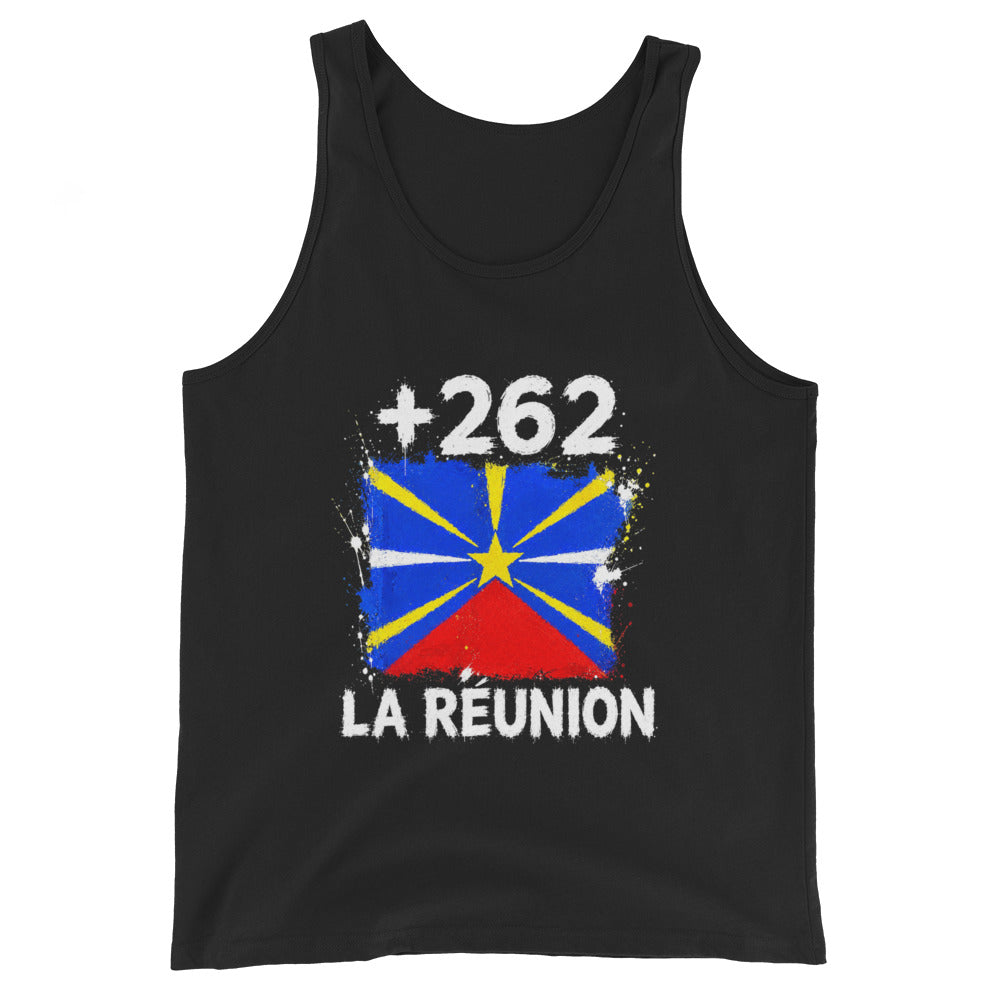 Débardeur La Réunion +262 vue de face, design drapeau réunionnais