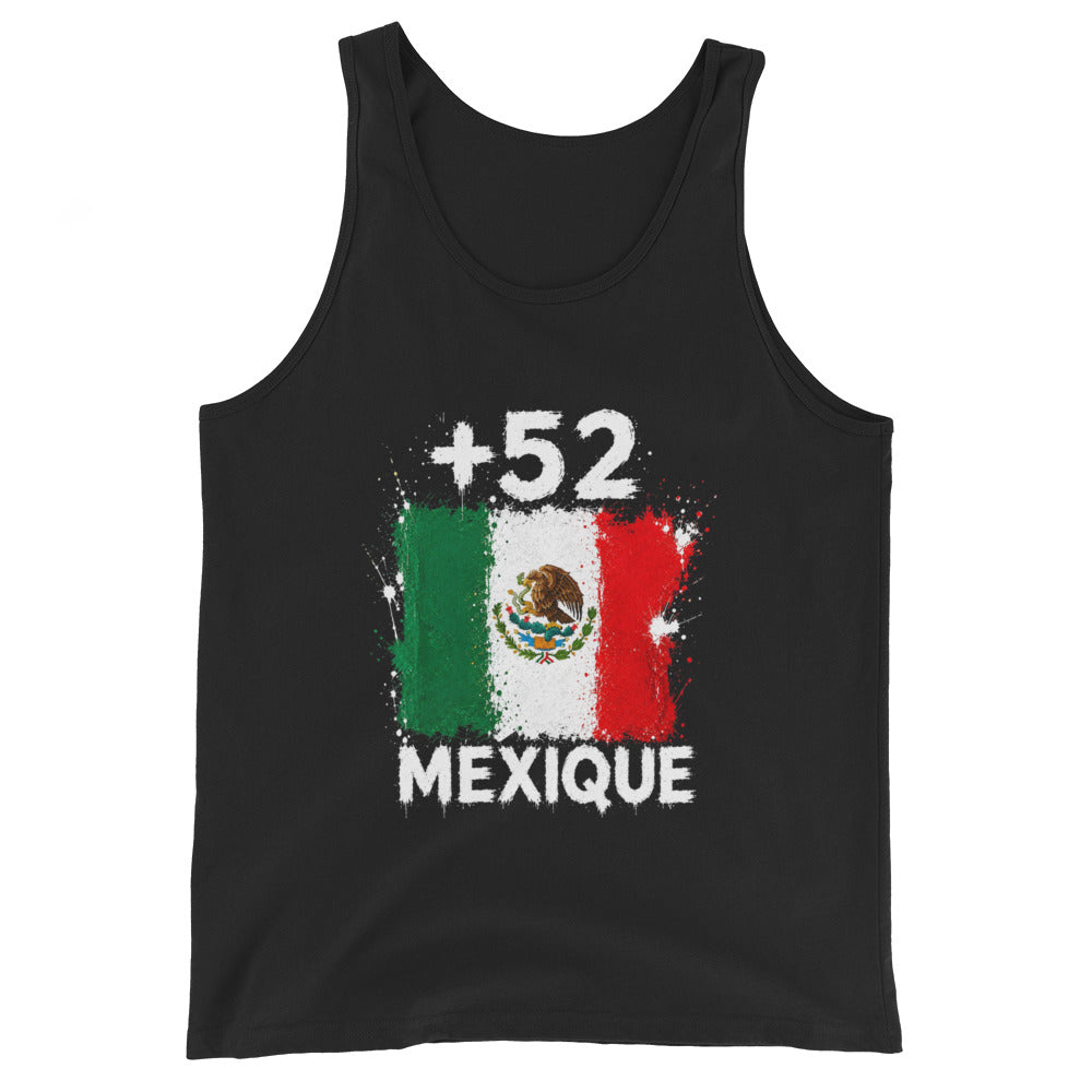 Débardeur Mexique +52 vue de face, design drapeau mexicain