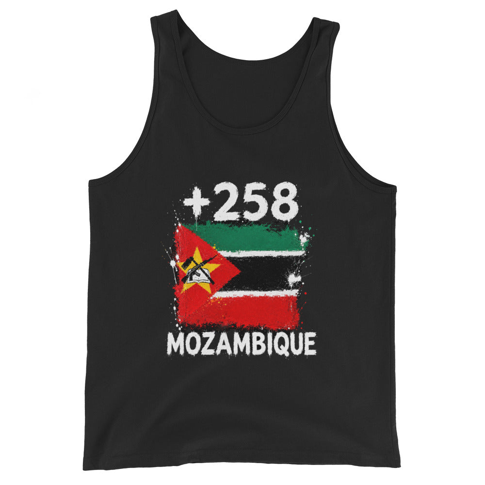 Débardeur Mozambique +258 vue de face, design drapeau mozambicain