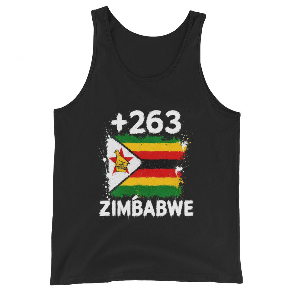 Débardeur Zimbabwe +263 vue de face, design drapeau zimbabwéen