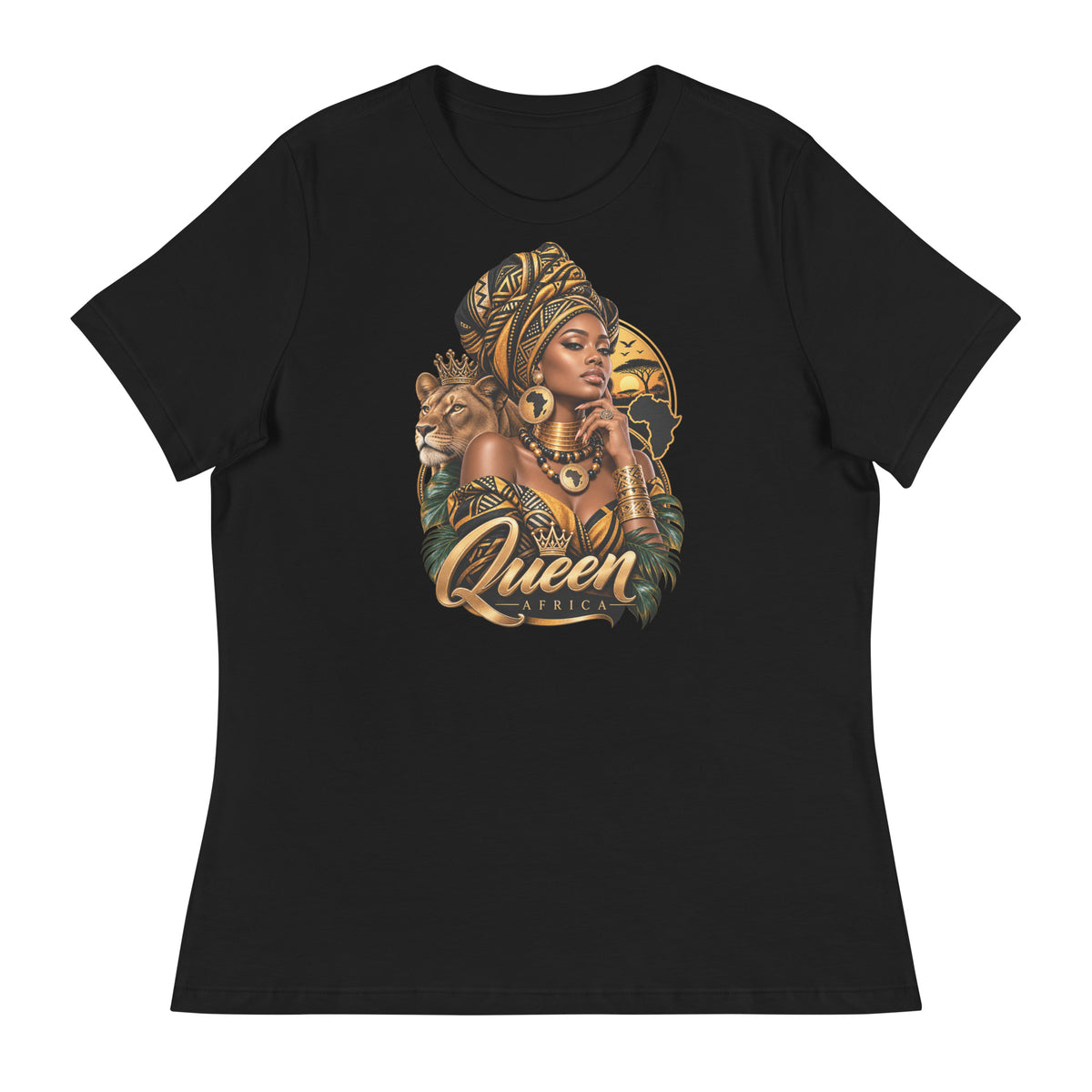 T-shirt Noir Queen Africa - vue de face - African Generation